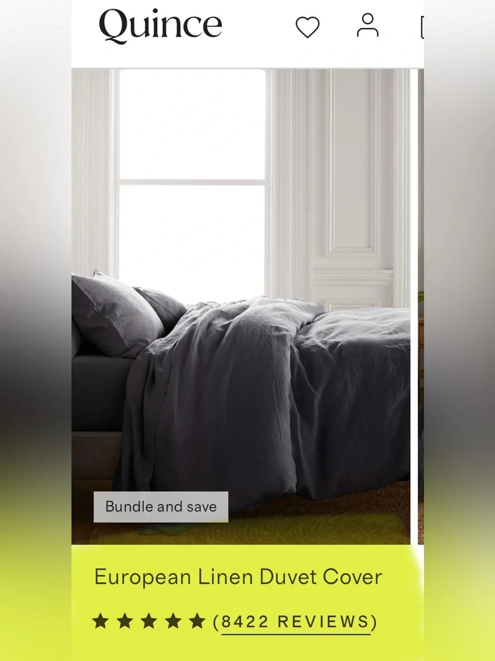 Quince European Linen Duvet Cover  King/Cal King Charcoal New